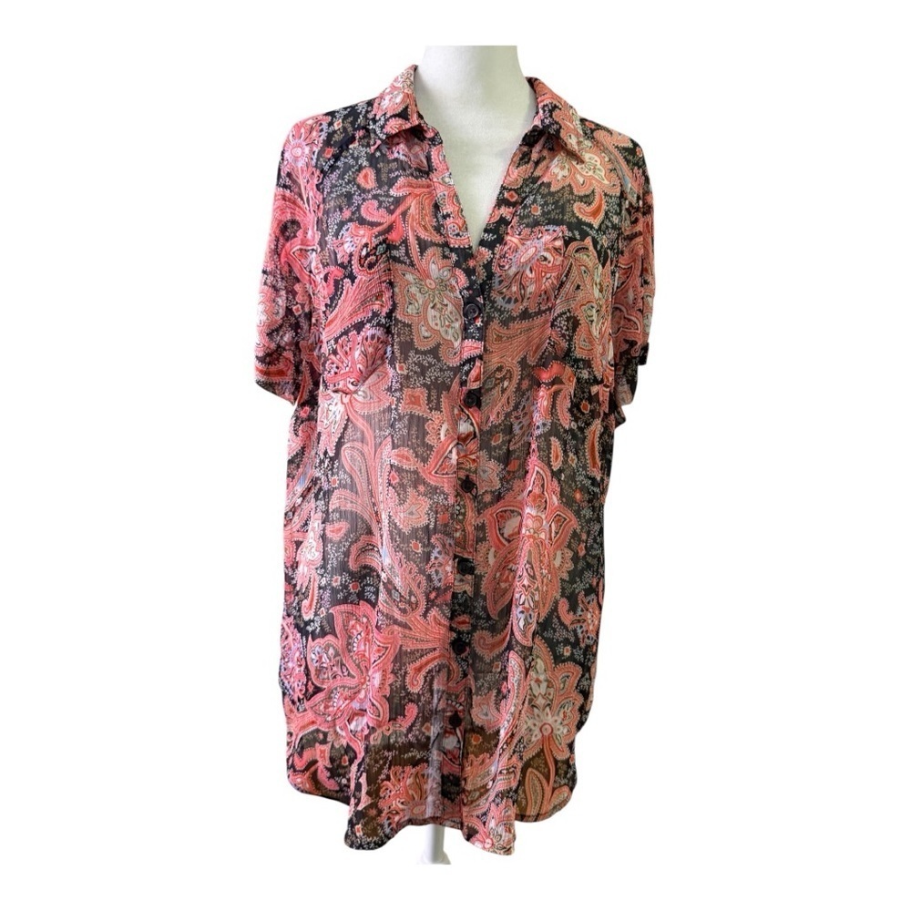 Jones New York Sport Semi Sheer Blouse Top Floral Paisley size XL